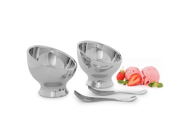 Elita Stainless Steel Ice Cream Bowls w/spoons, Anniversary Gift,Host/Hostess Gifts,Holiday Table