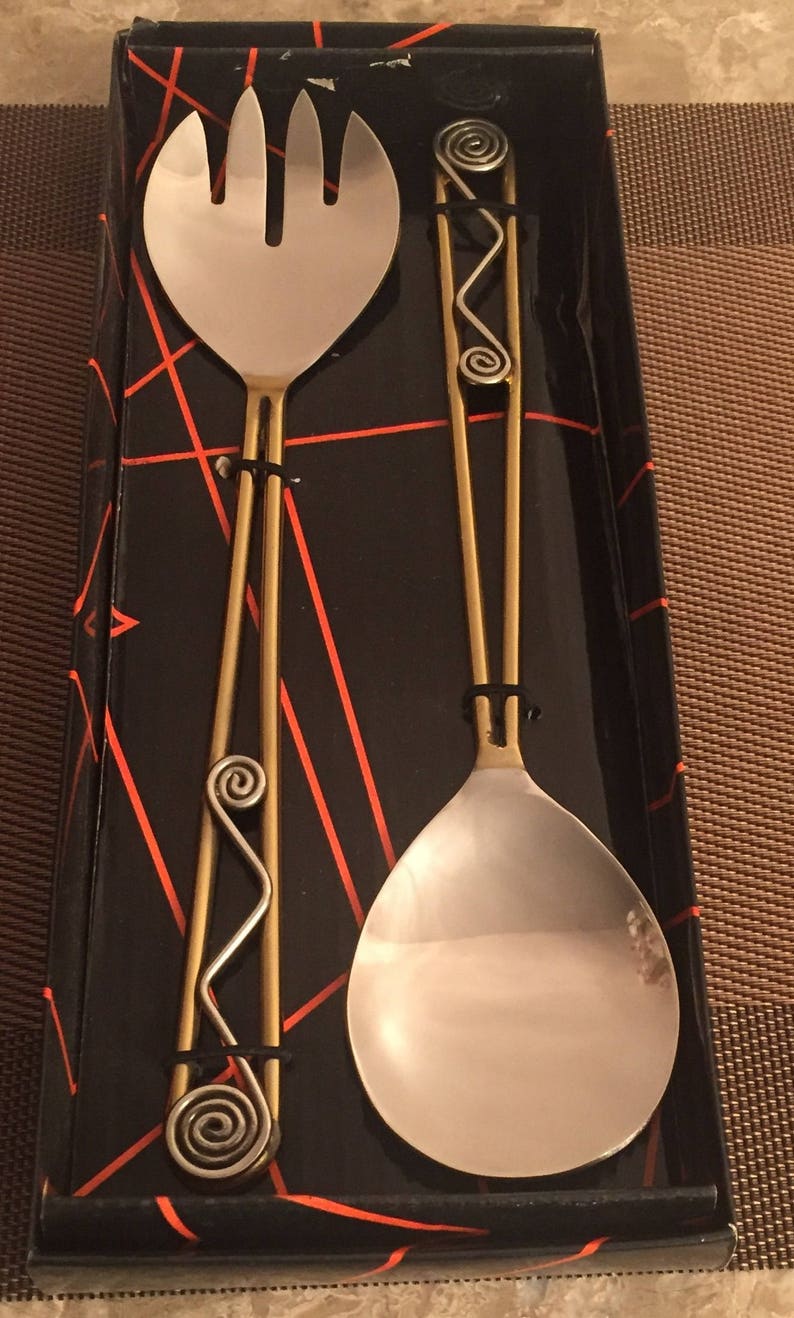 Gold plated Salad Servers,Salad Server Set,Servers,New Years Gifts,Host Hostess Gifts,Holiday Gifts,Easter Gifts,Gold Salad Set,Purim Gifts
