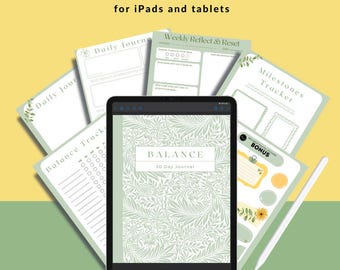 Diario de balance digital de 30 días con pegatinas digitales adicionales