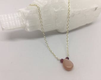 Peach moonstone and garnet necklace