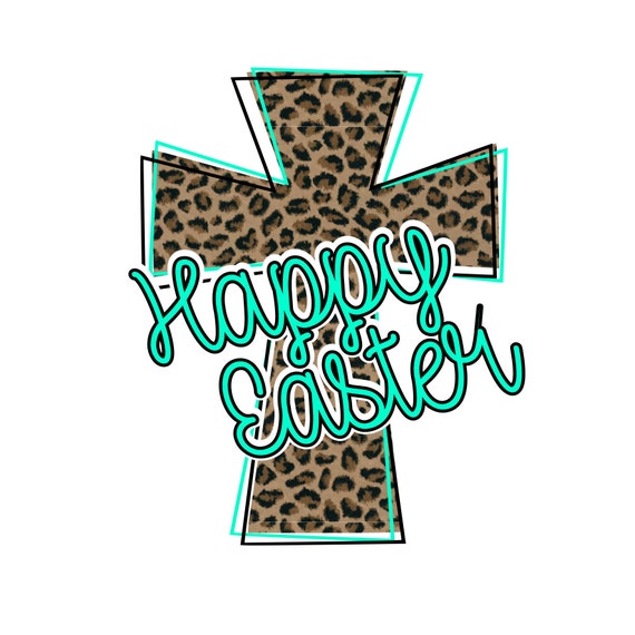 Download Happy Easter Cheetah Print Cross Svg And Png For Sublimation Etsy