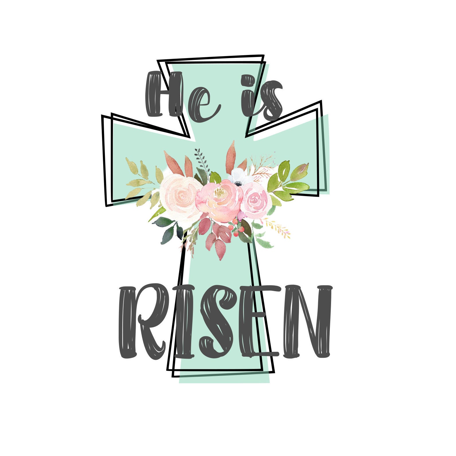 He is risen teal Easter cross with flowers png and svg for | Etsy