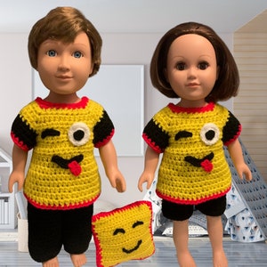 18&quot; Doll Emoji Crochet Pattern, Pajamas crochet 18&quot; doll clothes pattern, 18&quot; doll boy, emoji face crochet doll clothes pattern