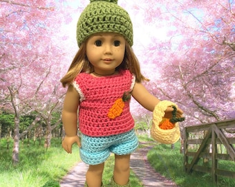 18" Doll Hannah Carrot Outfit Crochet pattern, Doll clothes crochet pattern, easter crochet pattern, doll easter basket, doll carrot, shoes