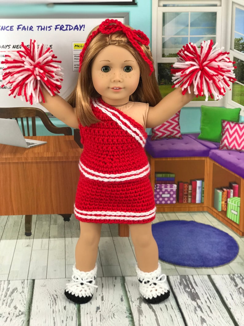 Crochet PDF pattern to make 18 Doll cheerleader outfit, cheer uniform pattern, crochet doll clothes pattern image 3