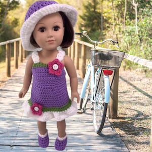 45 cm Puppe Evelyn SunDress Häkelanleitung, PDF Puppenkleidung, PDF Puppenmütze, 18 Zoll Puppenkleidung, Puppenschuhe