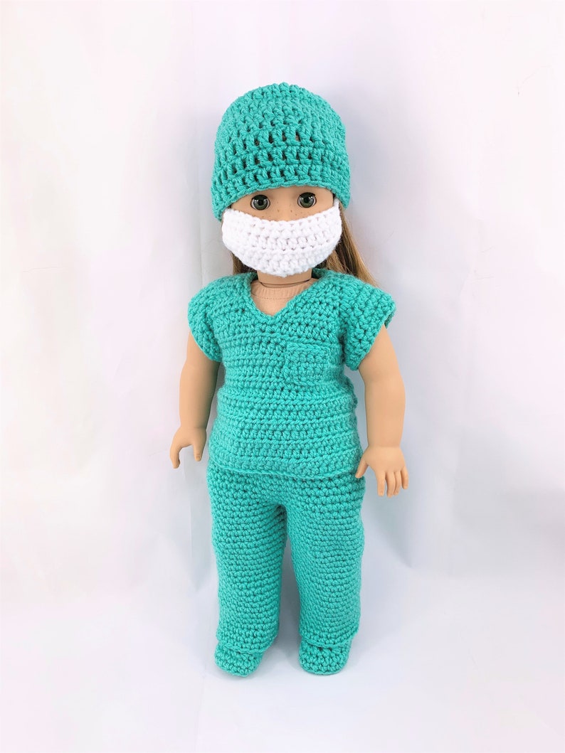 18 Doll Doctor Scrubs, Crochet PDF pattern, doll scrub shoes pattern, crochet doll clothes pattern, halloween pattern image 1