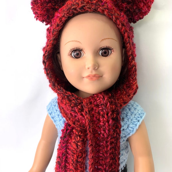 18" Doll hooded scarf Crochet Pattern, 18" doll clothes pattern, pdf crochet doll clothes pattern