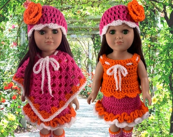 18" Doll Shirley Springtime Crochet pdf pattern, crochet doll poncho, doll shoes, doll hat, doll skirt, crochet doll clothes patterns
