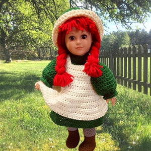18" Doll Anne outfit Crochet pattern, doll hat, doll boots, doll leggings, prairie dress, crochet doll clothes patterns