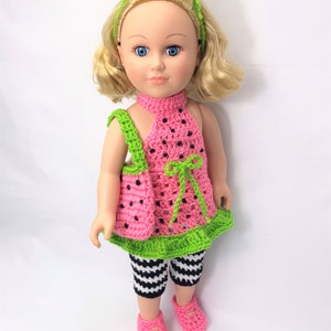 45 cm Puppe Wassermelone Kleid Häkelanleitung, Puppenkleider Anleitung, PDF Puppe Geldbörse Muster, 18 Zoll Puppenkleidung Häkelanleitungen, Puppenschuhe
