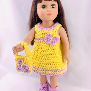 18 "Puppe Rhonda Schmetterling Kleid Häkelanleitung, 18" häkeln Puppe Schuhe, häkeln Sommer Puppenkleid, Puppenkleidung häkeln, Puppe Geldbörse Muster