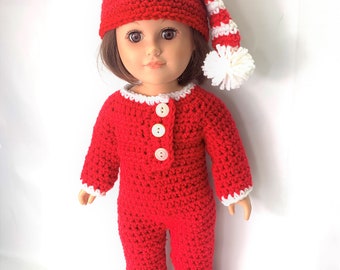 Patrón de ganchillo navideño para muñeca de 45 cm, patrón de ropa de ganchillo para muñeca de 45 cm, gorro para muñeca, patrón de ropa de ganchillo para muñeca en formato PDF