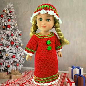 18" Doll Christmas Gown Crochet Pattern, 18" Doll pajamas clothes, crochet clothes, crochet doll bedtime clothes