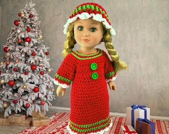 18" Doll Christmas Gown Crochet Pattern, 18" Doll pajamas clothes, crochet clothes, crochet doll bedtime clothes