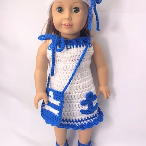 45 cm Puppe Anker Kleid Häkelanleitung, Puppenkleider, PDF Puppentasche Muster, 18 Zoll Puppenkleider Häkelanleitungen, Puppenschuhe