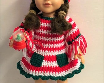 Patrón de ganchillo de vestido de muñeca de 18", patrón de ropa de muñeca, Navidad, patrones de crochet de sombrero de muñeca de 18 pulgadas, ropa de muñeca roja y blanca