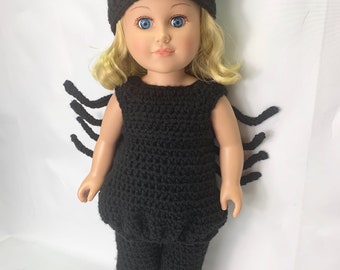 18" Doll Spider Crochet Pattern, crochet 18" doll clothes pattern, doll dress, doll spider hat, doll halloween spider costume