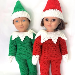 18" Doll Elf Crochet Pattern, Christmas crochet 18" doll clothes pattern, doll elf hat, pdf crochet doll clothes pattern