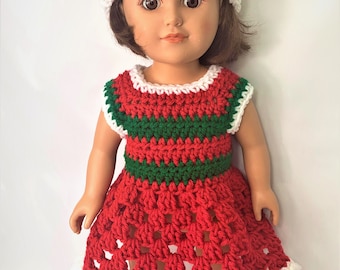 18" Doll Christmas Crochet Pattern, Christmas crochet 18" doll clothes pattern, crochet doll clothes pattern