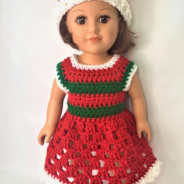 18" Doll Christmas Crochet Pattern, Christmas crochet 18" doll clothes pattern, crochet doll clothes pattern