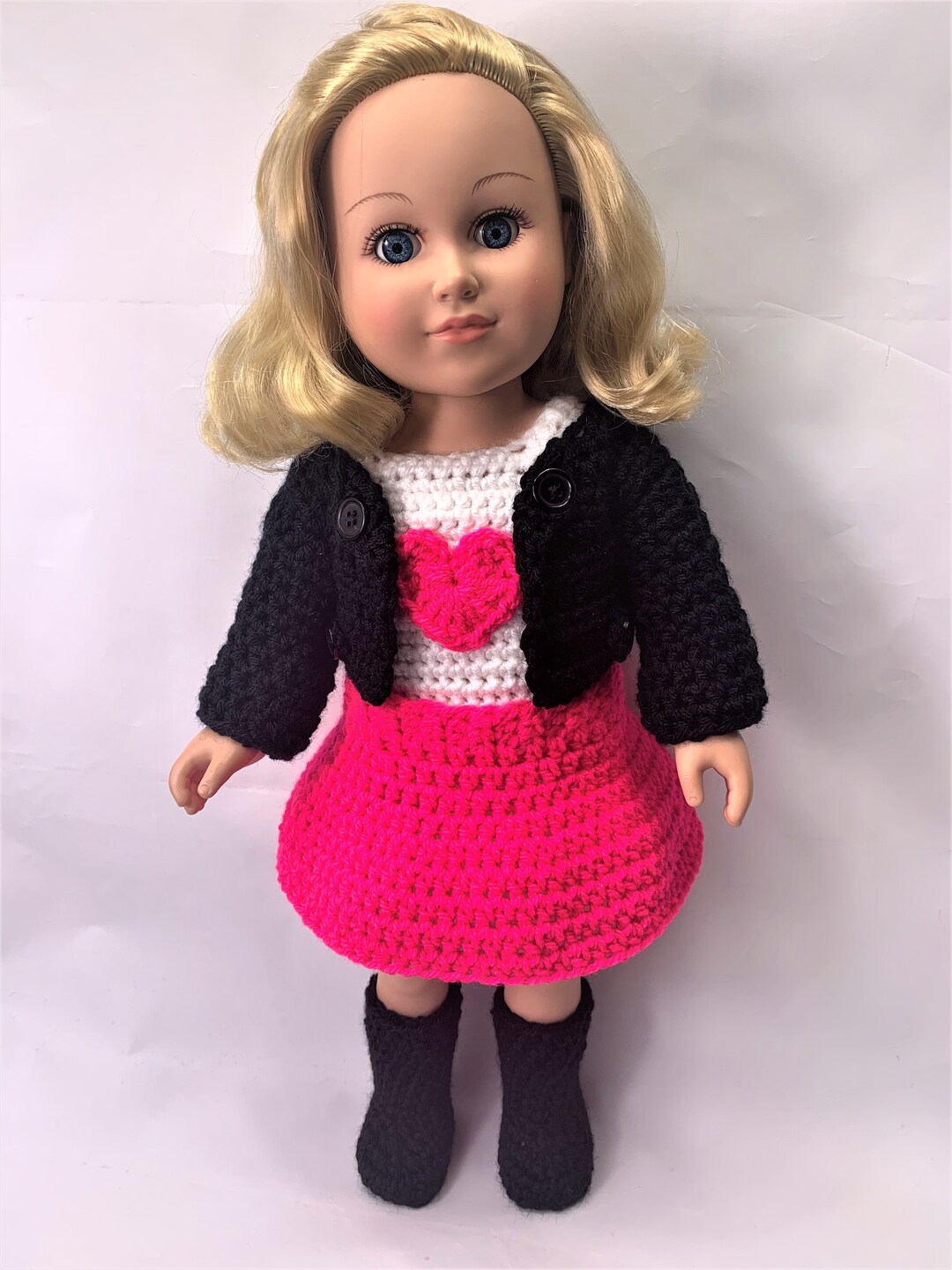 18 Doll Back to School Crochet Pattern, 18 Inch Doll Pink Heart Tee