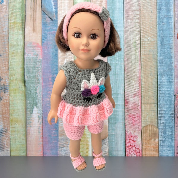 18" doll Unicorn Crochet Pattern shorts, crochet doll clothes pattern, 18 inch doll clothes pattern, gray pink