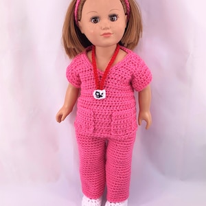 18&quot; Doll Nurse Scrubs, Crochet PDF pattern, doll shoes pattern, crochet doll clothes pattern, halloween pattern