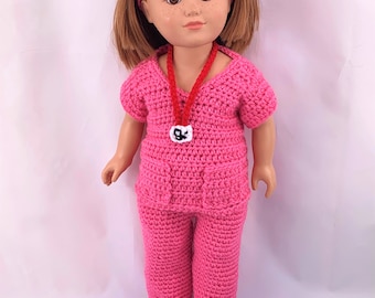 18" Doll Nurse Scrubs, Crochet PDF pattern, doll shoes pattern, crochet doll clothes pattern, halloween pattern