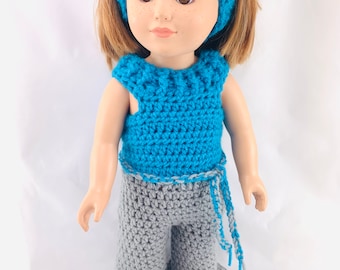 18" Doll JennyLynn jumpsuit Crochet pattern, 18 inch Doll Jumpsuit crochet pattern, daisy, 18" doll headband, doll shoes, doll pants