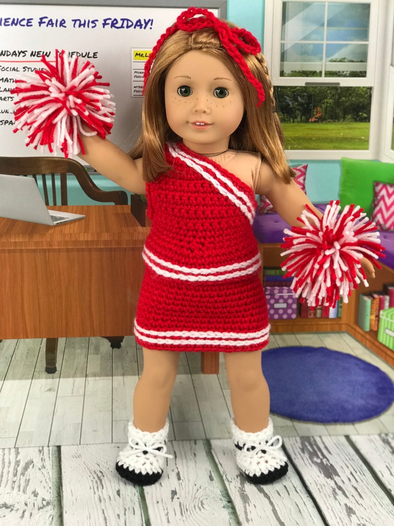 Crochet PDF pattern to make 18 Doll cheerleader outfit, cheer uniform pattern, crochet doll clothes pattern image 4