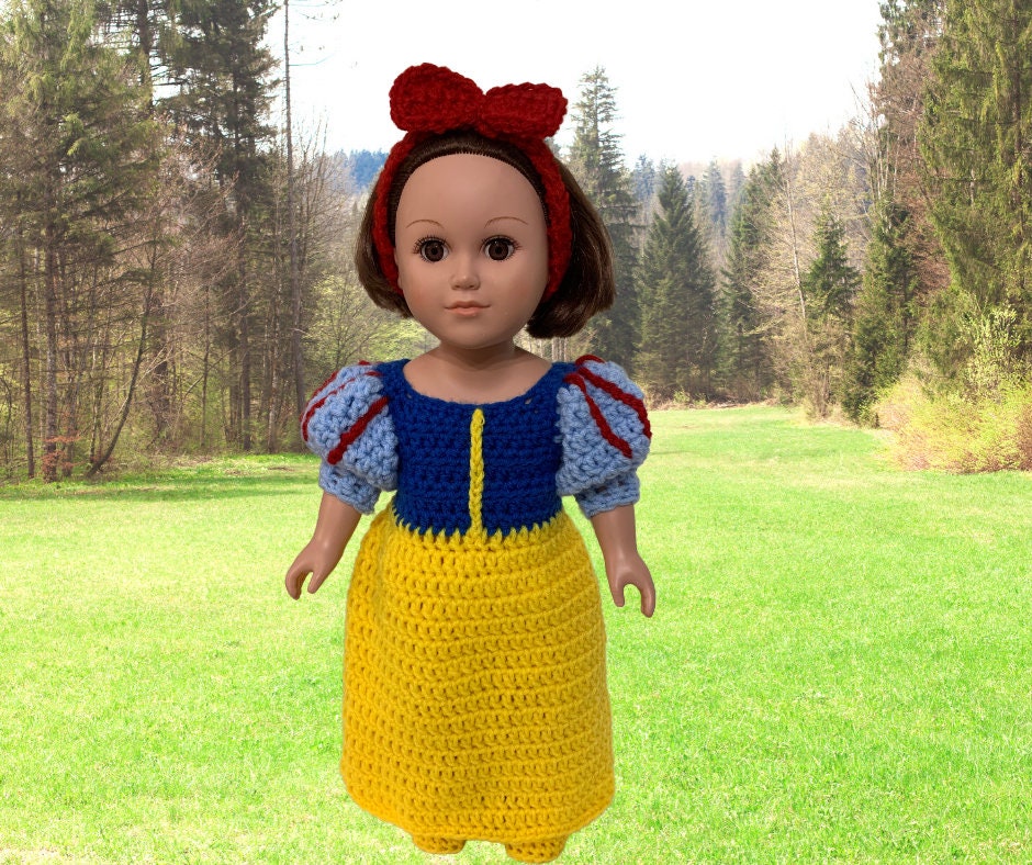 30 Snow White Dress Patterns To Crochet For Babies, Dolls, And Bridal Looks 3 18" Doll Snow White Inspired Dress Pattern