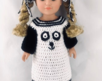 18" Doll Destiny Panda Gown Crochet Pattern, 18" Doll pajamas clothes, crochet panda clothes, crochet doll bedtime clothes