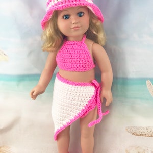 18" Doll Swimwear Crochet PDF pattern, Doll sunhat sarong sandals swimsuit crochet pattern, 18" Doll crochet doll clothes pattern