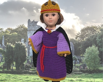 18" Doll Evil Queen Dress Crochet PDF pattern, Doll  crochet pattern, 18" Doll crochet doll clothes pattern, doll shoes, doll crown, cape