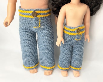 18" Doll blue Jeans Crochet Pattern, 14" doll blue jeans crochet pattern, 18" doll clothes pattern, pdf crochet doll clothes pattern