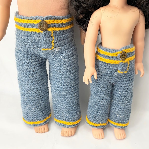 18" Doll blue Jeans Crochet Pattern, 14" doll blue jeans crochet pattern, 18" doll clothes pattern, pdf crochet doll clothes pattern