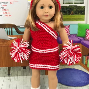 Crochet PDF pattern to make 18 Doll cheerleader outfit, cheer uniform pattern, crochet doll clothes pattern image 1