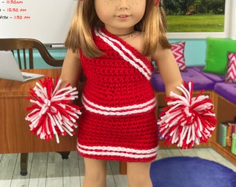 Crochet PDF pattern to make 18" Doll cheerleader outfit, cheer uniform pattern, crochet doll clothes pattern