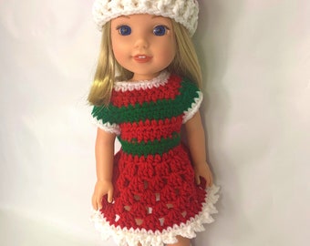 14" Doll Christmas Crochet Pattern, Christmas crochet 14" doll clothes pattern, 14.5" doll girl, crochet doll clothes pattern