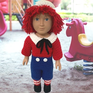 18&quot; Doll Raggedy Andy Crochet Pattern, 18&quot; crochet doll clothes pattern, crochet doll boots, crochet 18&quot; doll costumes patterns