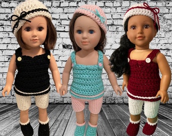 18" Doll Paris Short Set, Crochet PDF pattern, doll shoes pattern, crochet doll clothes pattern, crochet doll hat, crochet doll shirt