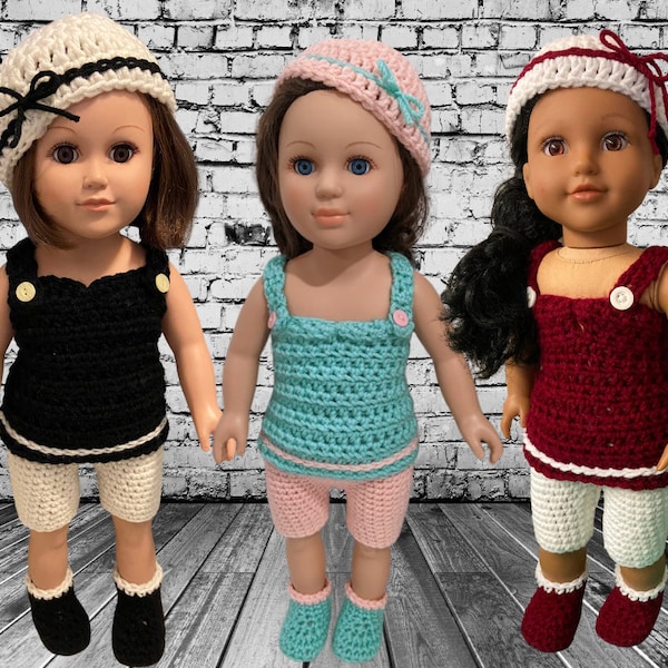 18" Doll Paris Short Set, Crochet PDF pattern, doll shoes pattern, crochet doll clothes pattern, crochet doll hat, crochet doll shirt