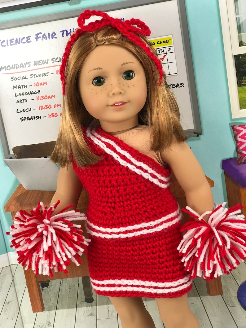 Crochet PDF pattern to make 18 Doll cheerleader outfit, cheer uniform pattern, crochet doll clothes pattern image 2