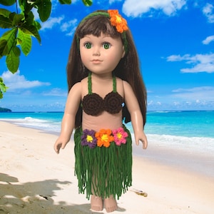 18&quot; Doll Hawaiian Swimsuit Crochet PDF pattern, 18&quot; Doll crochet doll clothes pattern, bikini set, summer doll clothes