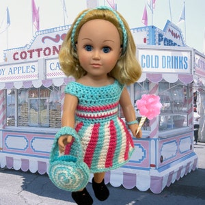 18" Doll IvaLee Zuckerwatte Kleid, Puppenkleider Häkelanleitung, pdf, 18 Zoll Puppenkleidung Schnittmuster, Geldbörse, Schuhe, Puppenstirnband