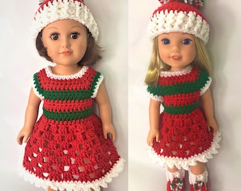 Patrón de ganchillo navideño para muñeca de 45 cm, patrón de ganchillo navideño para muñeca de 35 cm, patrón de ropa de ganchillo para muñeca, zapatos para muñeca, sombrero para muñeca, vestido para muñeca