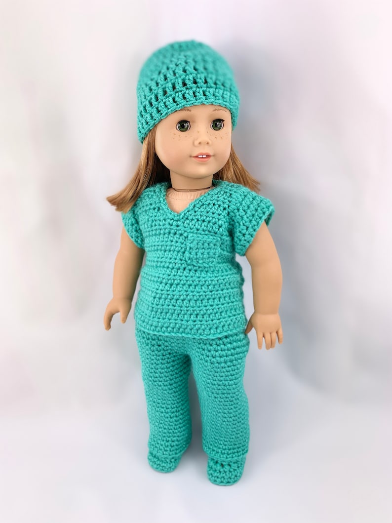 18 Doll Doctor Scrubs, Crochet PDF pattern, doll scrub shoes pattern, crochet doll clothes pattern, halloween pattern image 4