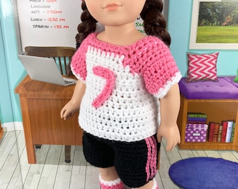 18" Doll Soccer Uniform, 18" doll Crochet PDF pattern, doll shoes pattern, crochet doll clothes pattern