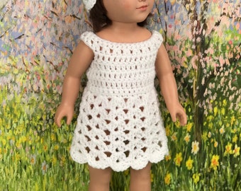 Crochet PDF pattern to make 18" Doll Dress, hat and shoes, doll dress pattern, crochet doll clothes pattern